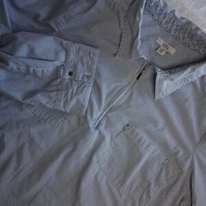 Croft & Barrow Blue White Stripe‎ 1/4 Zip Collared Shirt Size XX